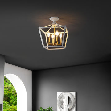 Plains Mini Lantern 12" Iron Modern Farmhouse LED Flush Mount